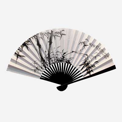 White Paper fan with bamboo design Per 5 30 cm