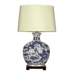Pair of Flattened Vase Lamps in blue and white dragon design